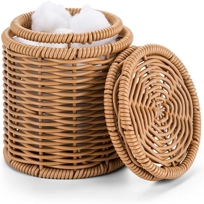 Canister, Cotton Swab Holder with Lid, RattanJars,High Capacity Qtip Holder Storage for Floss Pic... | Amazon (US)