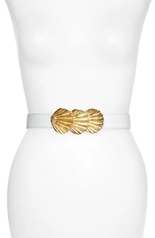 Raina Sally Shell Clasp Leather Belt in White at Nordstrom | Nordstrom