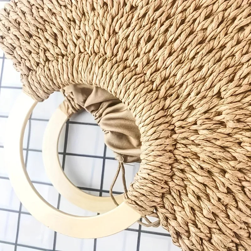Boho Style Summer Beach Bag, Straw Woven Handbags, Wooden Handle Basket For Travel Holiday | Temu Affiliate Program