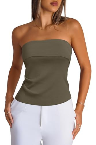 Arach&Cloz 2025 Women's Silk Blend Non See Through Tube Tops Summer Fall Ruched Strapless Bandeau Sexy Trendy Cute Going Out Casual Outfits Off Shoulder Sweater Teacher Clothes Coffee XL | Amazon (US)
