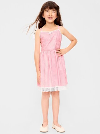 Sleeveless Fit and Flare Striped Lace-Trim Dress for Girls | Old Navy (US)