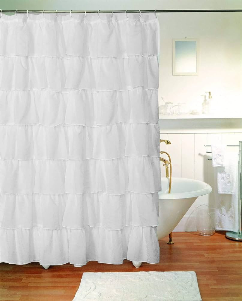 Decotex 1 Piece Gypsy Ruffle Crushed Sheer Voile Shabby Chic Bathroom Fabric Shower Curtain Panel... | Amazon (US)