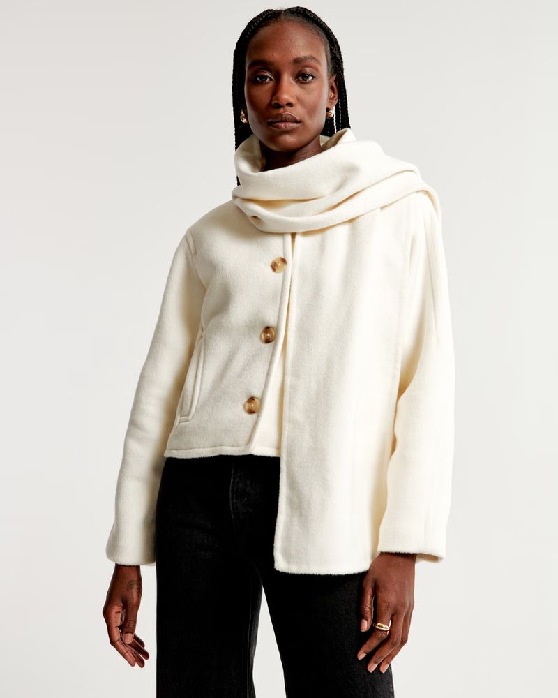 Removable Scarf Double-Cloth Wool-Blend Jacket | Abercrombie & Fitch (UK)