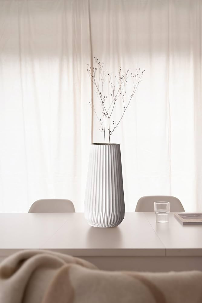 Bloomingville Tall Ceramic Fluted Vase, Matte White | Amazon (US)