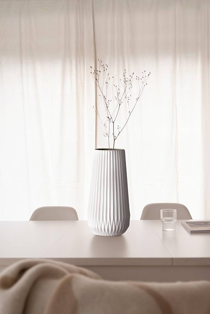 Bloomingville Tall Ceramic Fluted Vase, Matte White | Amazon (US)