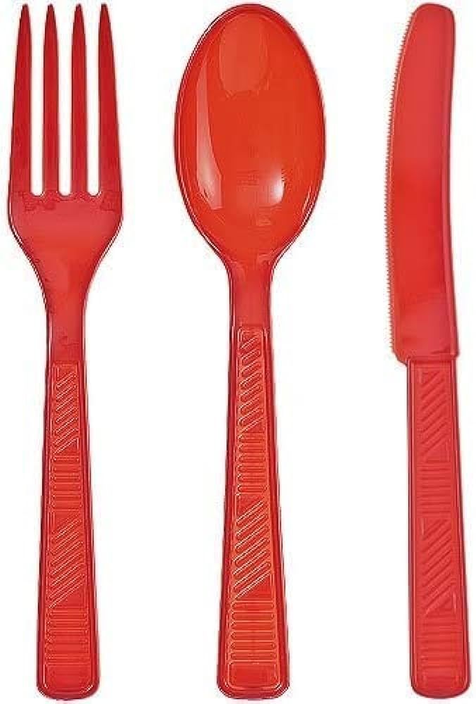 Disposable Plastic Cutlery Set | Red | Pack of 48 | Amazon (US)