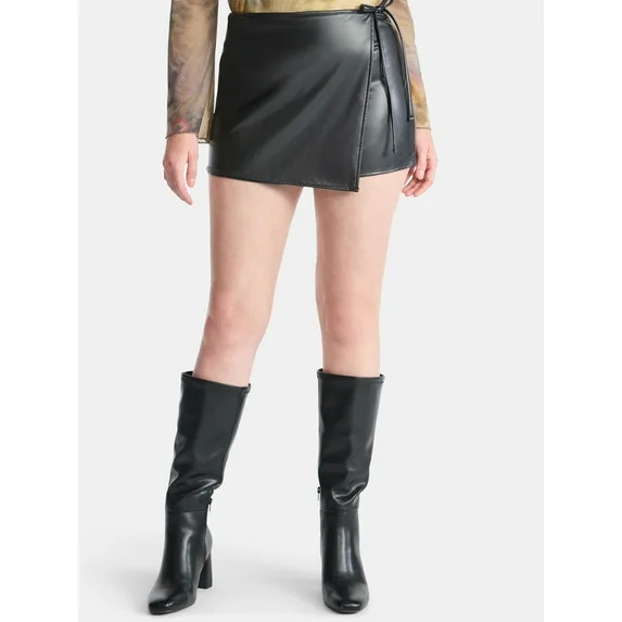 Madden NYC Women's Faux Leather Wrap Skort | Walmart (US)