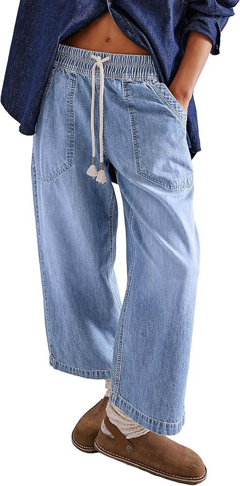 Tomosc Wide Leg Jeans for Women Trendy Elastic High Waist Boyfriend Denim Pants Ankle Baggy Jeans... | Amazon (US)