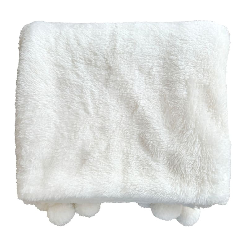 White Teddy Pom-Pom Throw Blanket, 50x60 | At Home