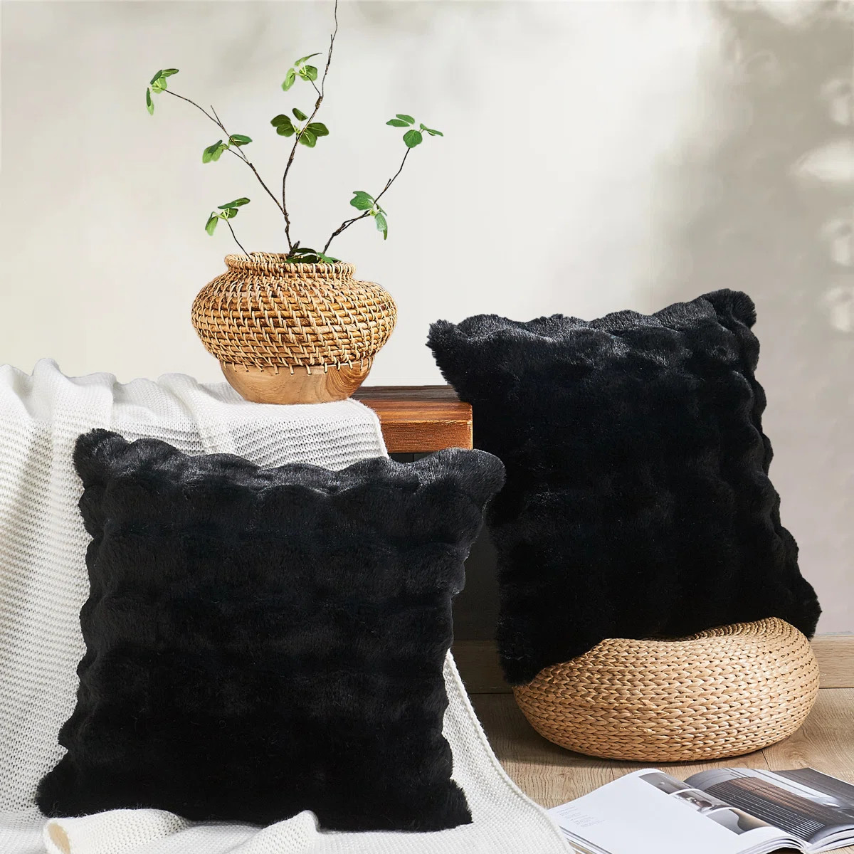 Bubble Textured Faux Fur Throw Pillow Covers (Set of 2) | Wayfair North America