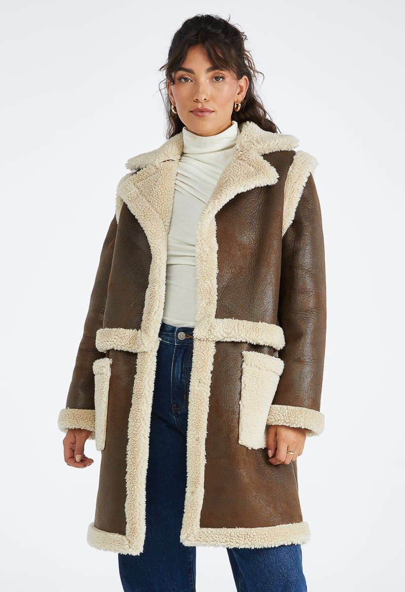 4 In 1 Shearling Faux Leather Long Coat | ShoeDazzle