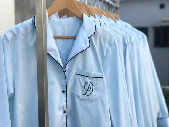 SKY Blue Bridesmaid Pajamas, Pajamas Set for Women, Matron of Honor, Mother of the Bride, White P... | Etsy (US)