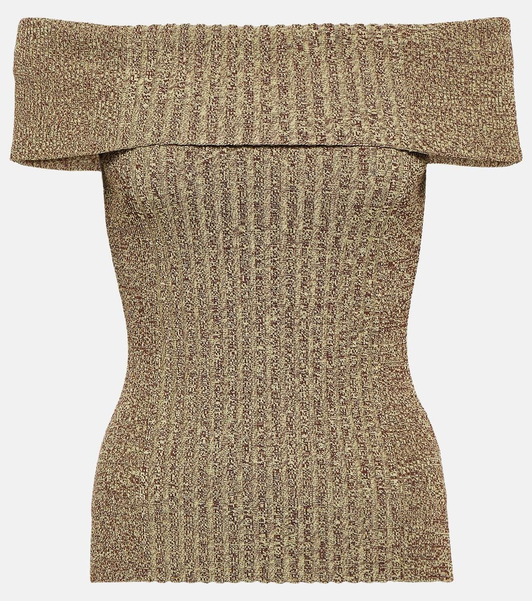 WomenDesignersGanniClothingTopsShort-sleeved topsGanniRibbed-knit off-shoulder top | Mytheresa (US/CA)