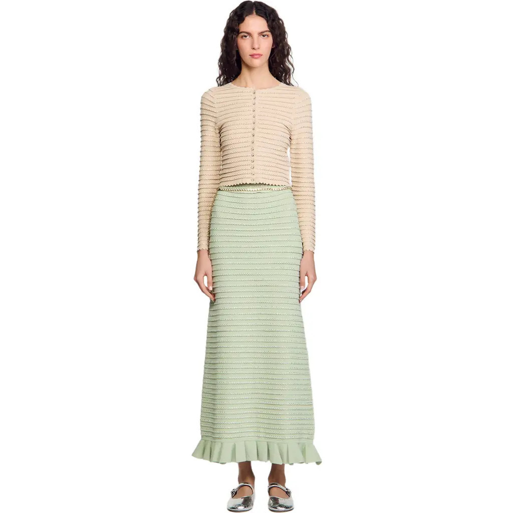 SANDRO Rhinestone cardigan in Beige at Nordstrom, Size X-Large | Nordstrom