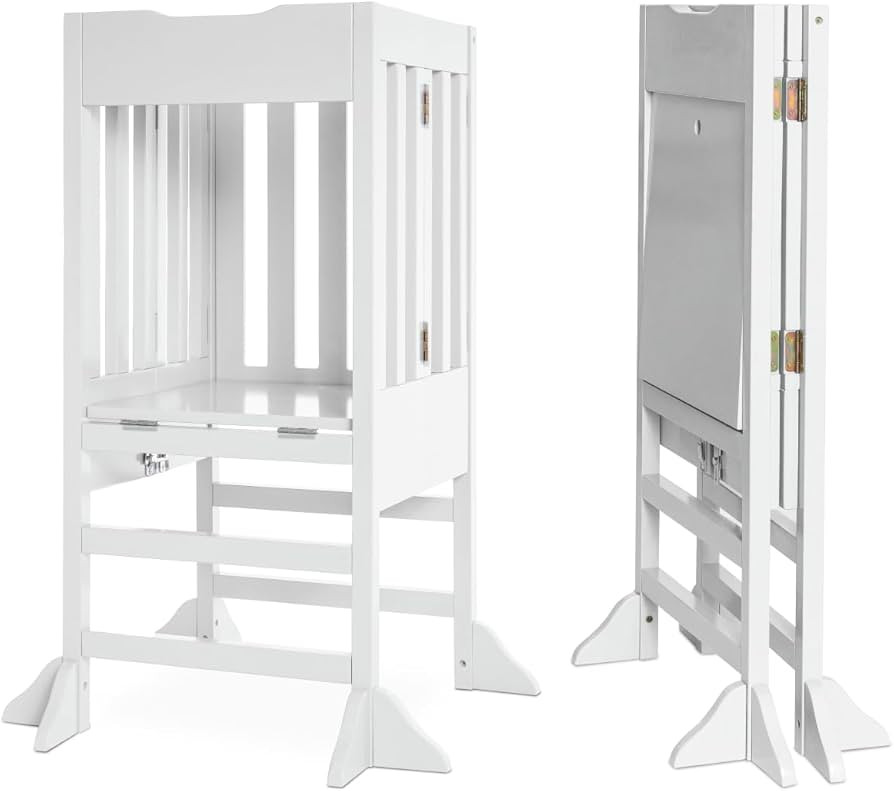 Milliard Wooden Kids Kitchen Step Stool Helper, Foldable – for Kids and Toddlers (White) | Amazon (US)