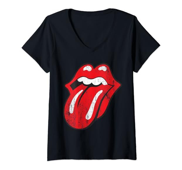 Womens Rolling Stones Official Distressed Tongue V-Neck T-Shirt | Amazon (US)