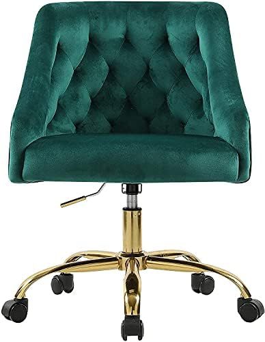 Amazon.com: Velvet Office Swivel Chair, Vanity Chair, Fabric Desk Chair, Pretty Fancy Chair, Gold... | Amazon (US)