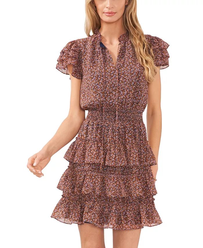 Women's Flutter Sleeve V-Neck Ruffle Skirt Dress | Macys (US)