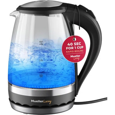 MuellerLiving Glass Kettle 1.5L 1500W LED Light Electric Tea Kettle Automatic Shut-Off with SpeedBoil Tech and Boil-Dry Protection | Wayfair North America