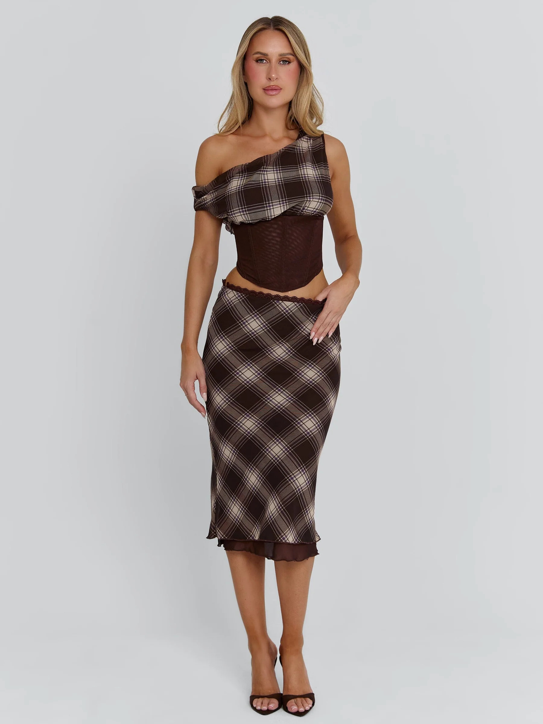 NARELLE TOP BROWN CHECK | Outcast (US & UK)
