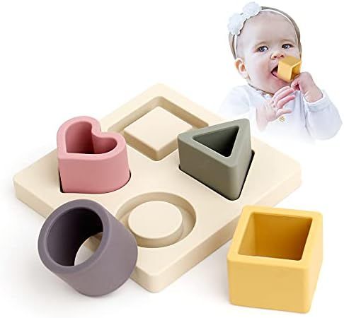 Baby Soft Stacking & Nesting Shape Blocks Toy,Silicone Building Blocks Stacker & Teether,Squeeze ... | Amazon (US)