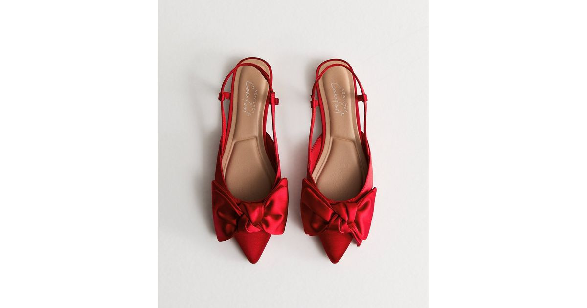 Red Satin Bow Slingback Ballerina Pumps | New Look | New Look (UK)