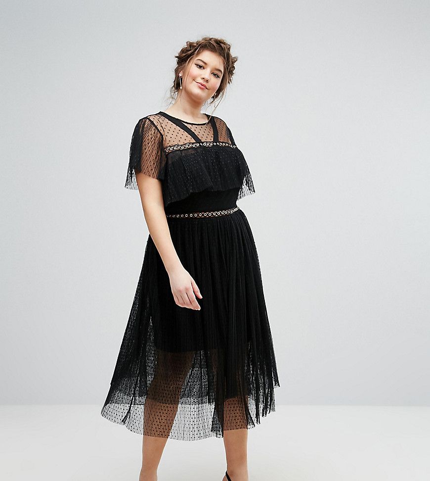 Truly You Tulle Ruffle Dress With Eyelet Detail - Black | ASOS US