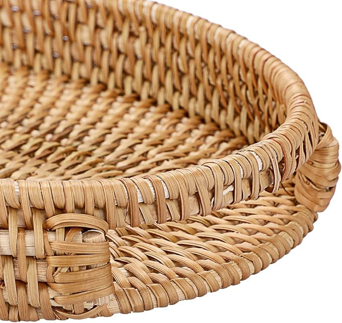 Hipiwe Basket Serving Tray with Handle Handwoven Rattan Wicker Basket Tray Organizer Fruit Bread ... | Amazon (US)