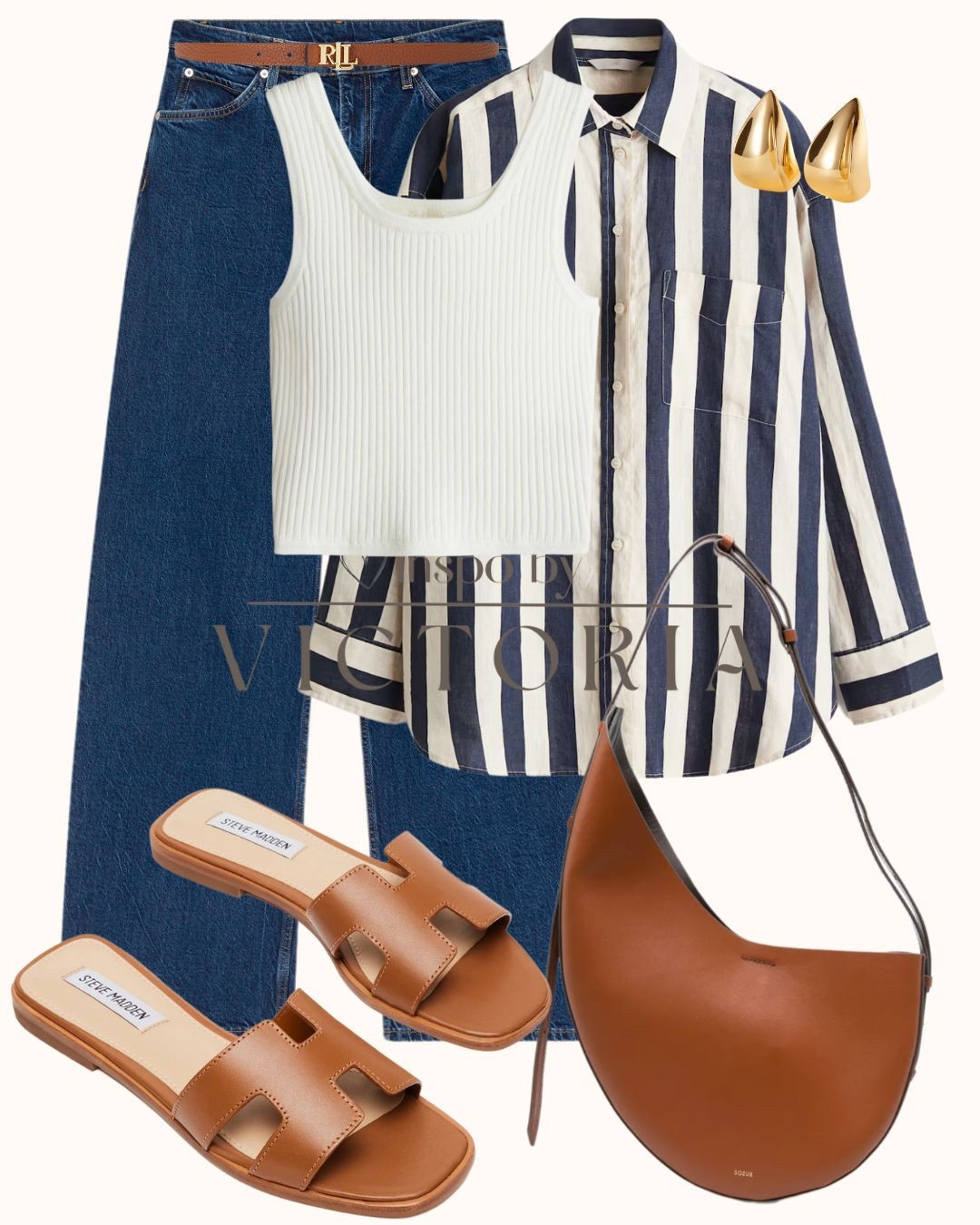 Elevating essentials—structured stripes, grounded in rich brown detail.💙🤎

#shirtoutfit #casualchic #effortlesselegance 
Dark jeans with brown belt, striped shirt, tank top, brown slides, trendy bag, gold earrings 

#LTKItBag #LTKStyleTip #LTKSeasonal