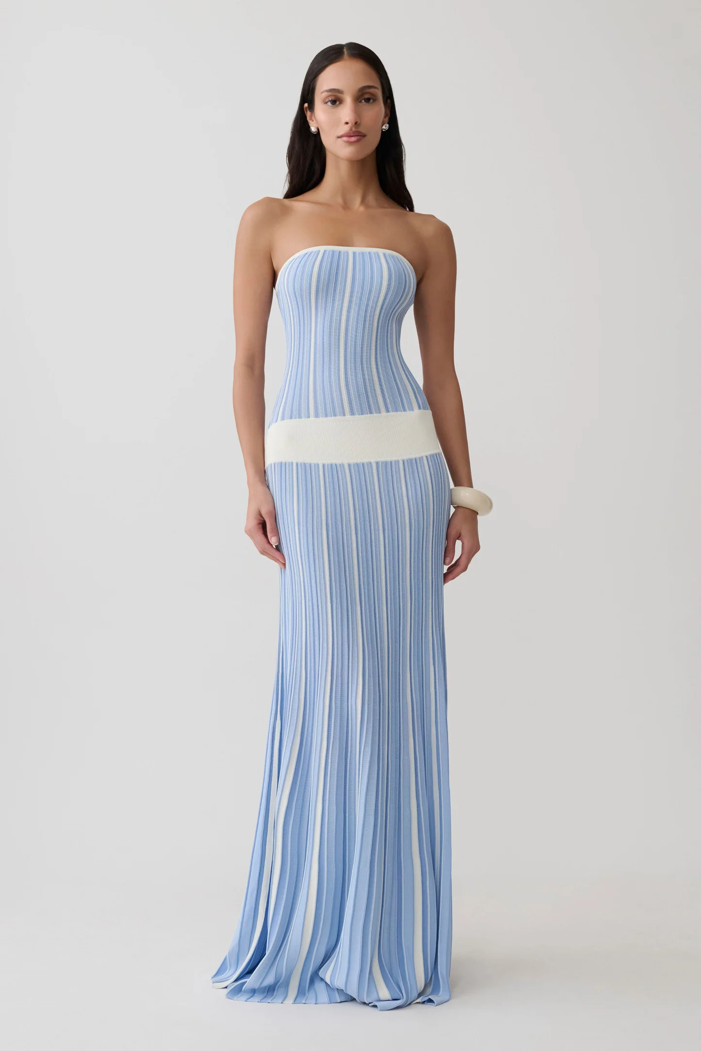 Joyce Stripe Maxi Knit Dress - Blue | MESHKI US