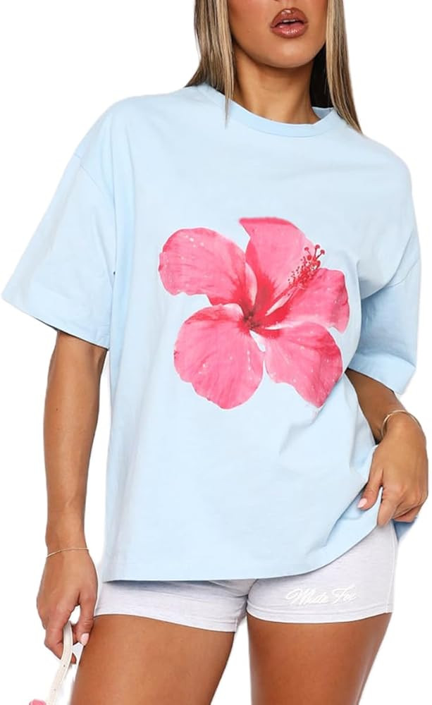 Women Teens Girl Oversized Graphic Shirts Short Sleeve Floral Baggy Tees Y2K Cute Aesthetic Summe... | Amazon (US)