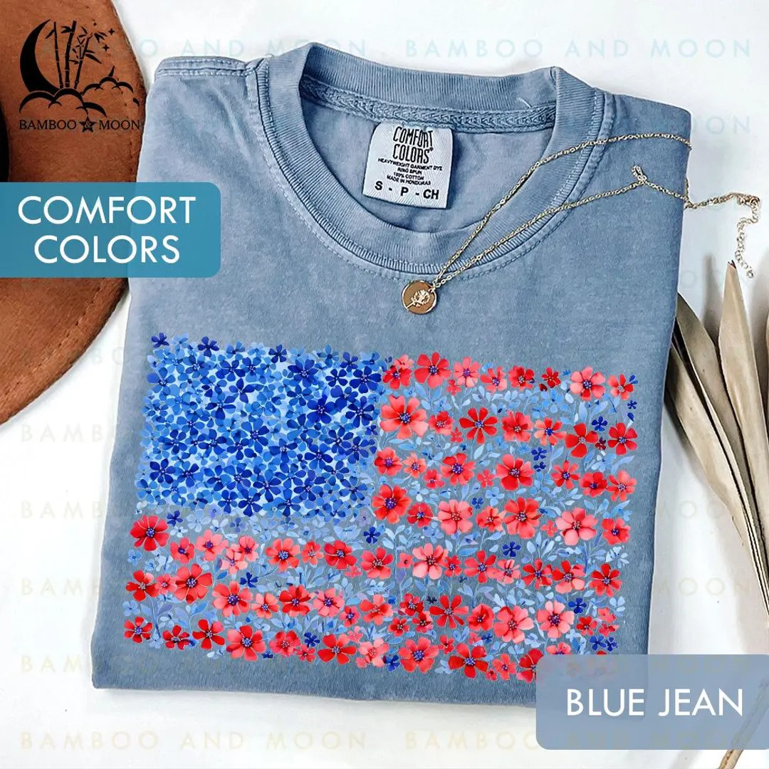 Floral USA Flag Shirt, Floral American Flag Shirt, Womens USA Shirt, Patriotic Gift TH2446 - Etsy | Etsy (US)