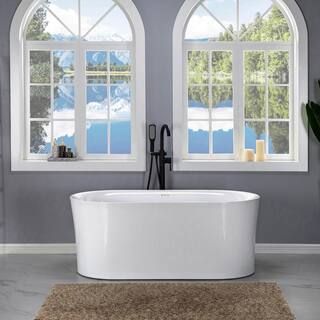 WOODBRIDGE Tion 59 in. Acrylic FlatBottom Double Ended Air Bath Bathtub with Polished Chrome Over... | The Home Depot