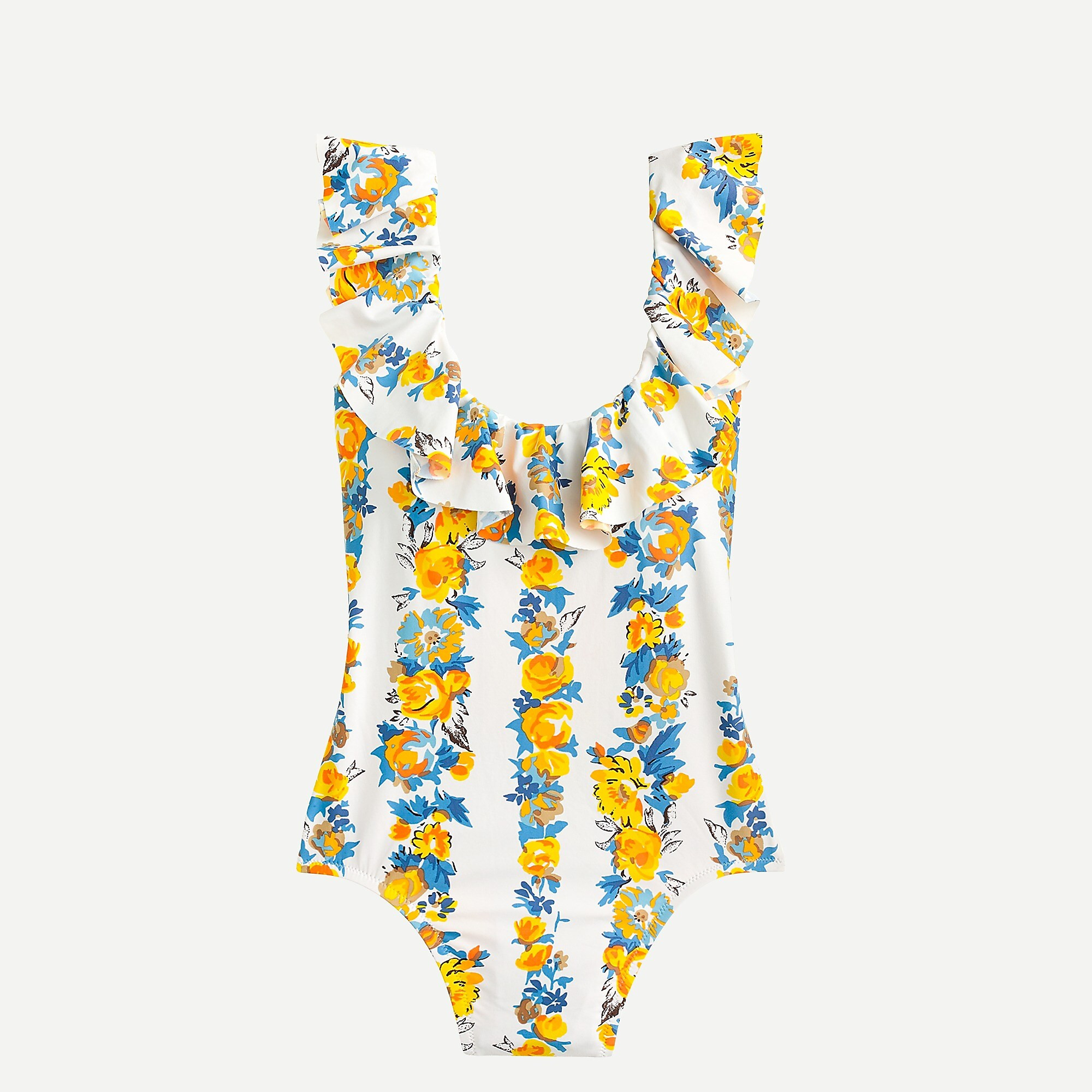 Ruffle scoop-back one-piece in blossom stripe | J. Crew US