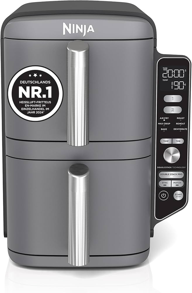 Ninja Double Stack XL Hei\u00dfluftfritteuse, 9,5 L, 6 Kochfunktionen, Grau | Amazon (DE)