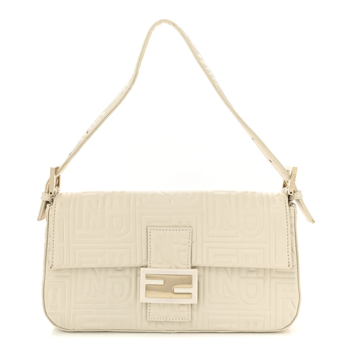 Nappa Logo Embossed Baguette White | FASHIONPHILE (US)