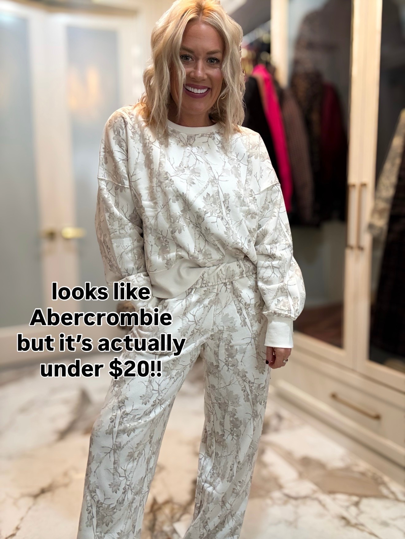 This looks like it’s from Abercrombie but it’s actually Walmart - pants / small, top is large