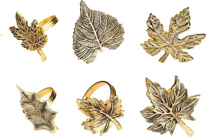Alpha Living Home Fall Leaf Napkin Rings Set of 6, Napkin Rings Bulk for Party Decoration, Dinnin... | Amazon (US)
