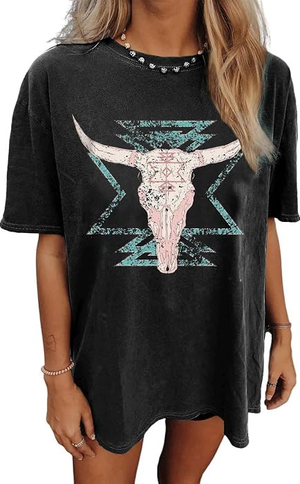 Womens Oversized Tshirt Flower Graphic Tees Nashville Music Short Sleeve Shirts Summer Casual Loo... | Amazon (US)
