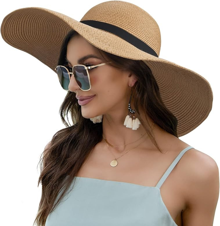 Naivlizer Women Wide Brim Sun Hat UPF50 Straw Summer Hat Floppy Beach Hat Roll-Up | Amazon (US)