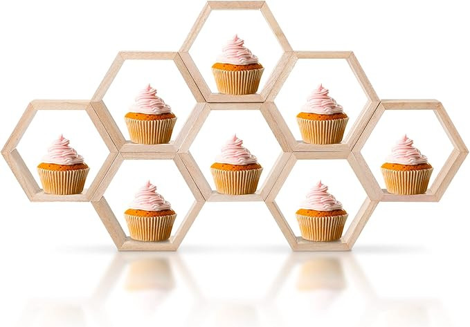 Kigley 8 Pcs Mini Honeycomb Cupcake Stand Wooden Hexagon Cake Display Holder Farmhouse Hexagonal ... | Amazon (US)