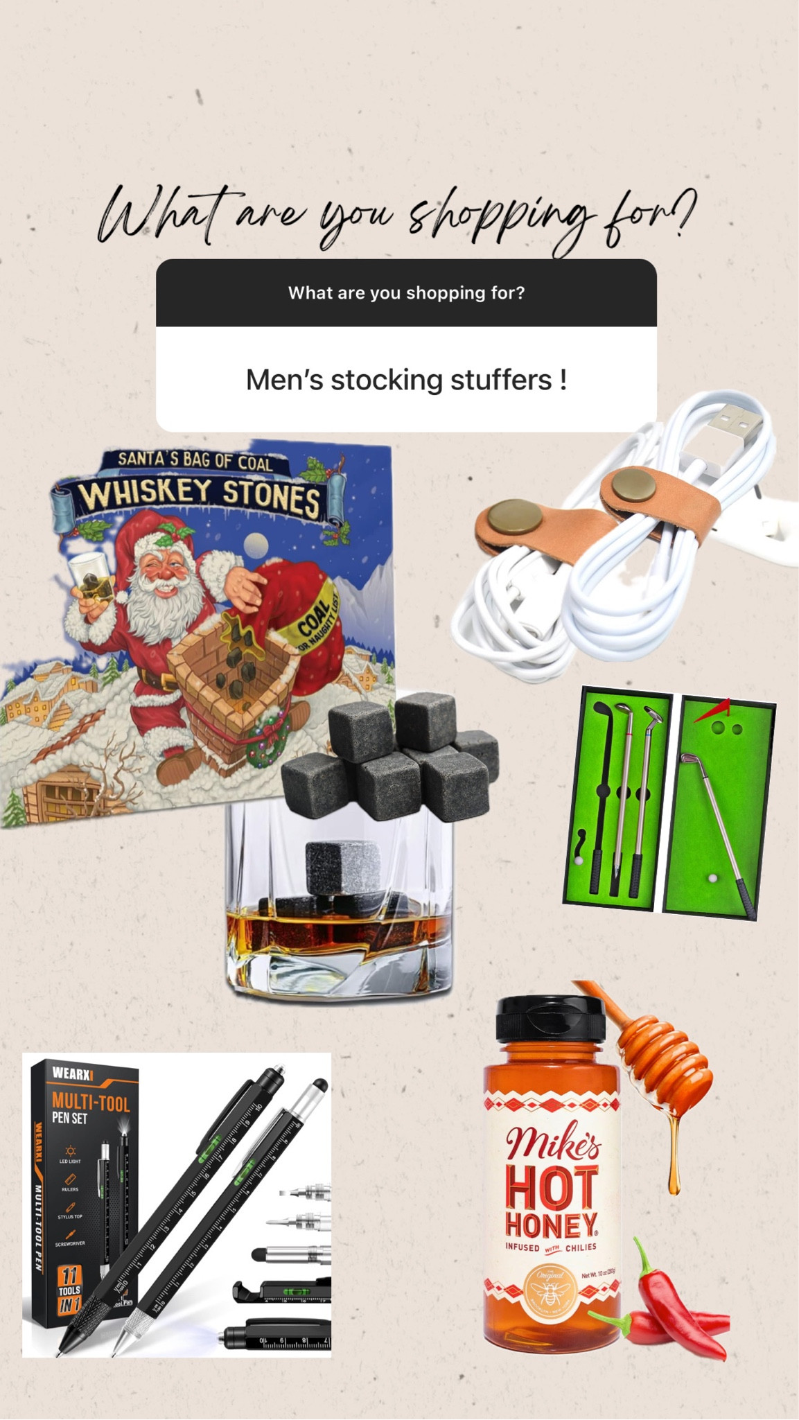 Men’s stocking stuffer ideas! Whiskey stones, cord holders, golf pen set, hot honey, 11-in-1 pocket tool! 

#LTKHoliday #LTKSeasonal #LTKGiftGuide