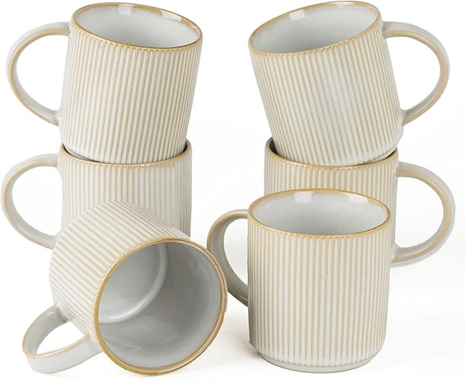 famiware Coffee Mug Set for 6, Star 12 oz Catering Mugs Cup Set with Handle for Coffee, Tea, Coco... | Amazon (US)