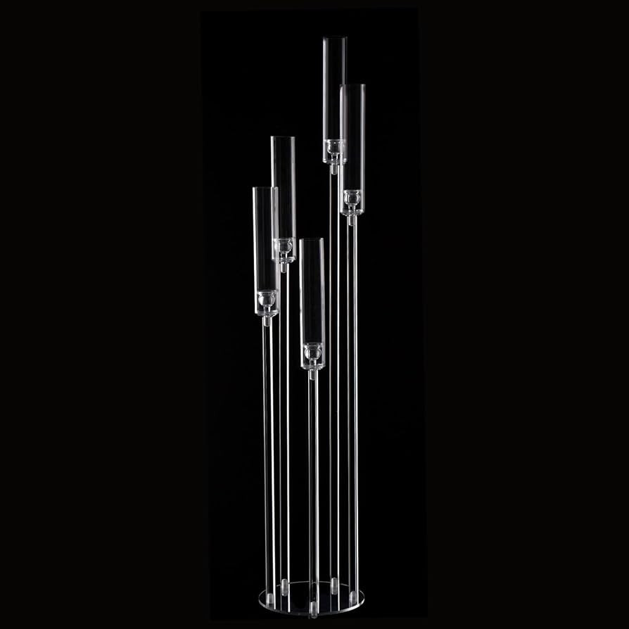 5 Arm Floor Candelabra,Acrylic Floor Candle Holder for Wedding Centerpiece Tall Clear Candle Hold... | Amazon (US)