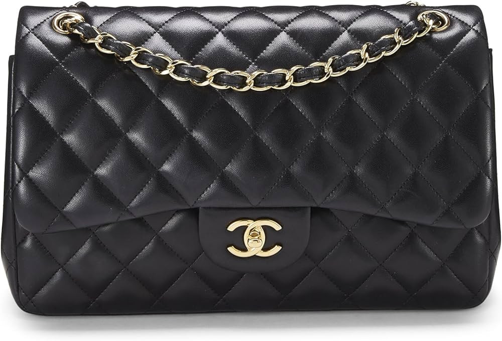 Amazon.com: Chanel, Pre-Loved Black Quilted Lambskin New Classic Double Flap Jumbo, Black : Luxur... | Amazon (US)