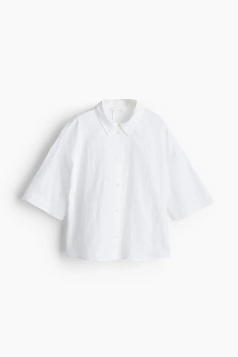 Linen Shirt - White - Ladies | H&M US | H&M (US + CA)