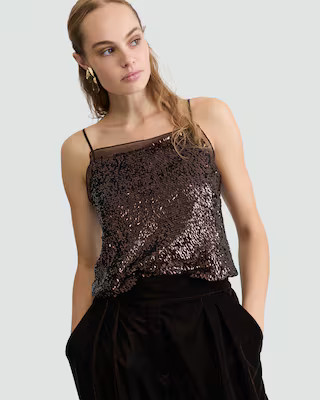 The F&F Edit Organza Trim Sequin Embellished Co-ord Camisole in Brown | Tesco F&F