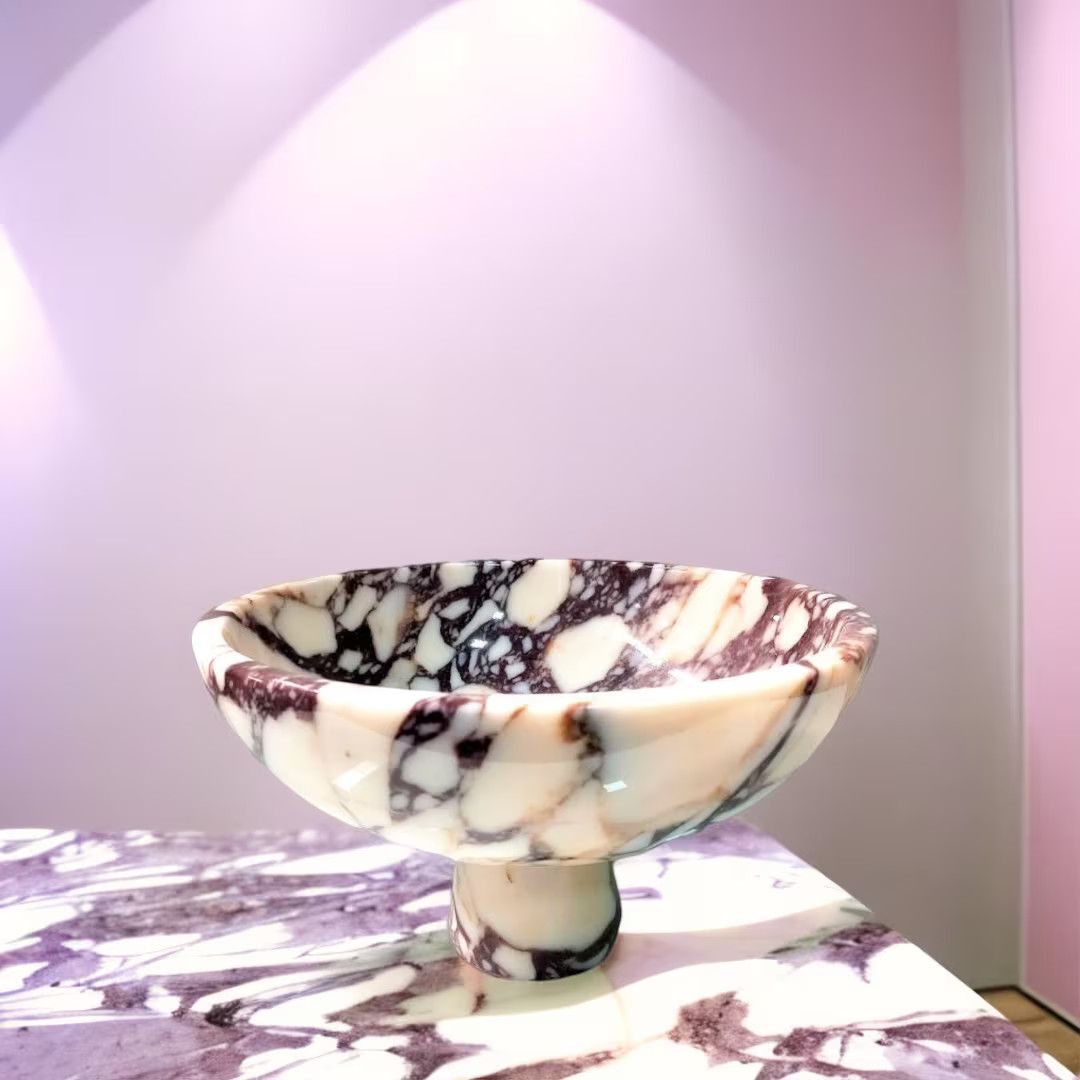 12" (30 cm) large marble serving bowl, natural calacatta viola marble, pedestal serving bowl, cur... | Etsy (US)