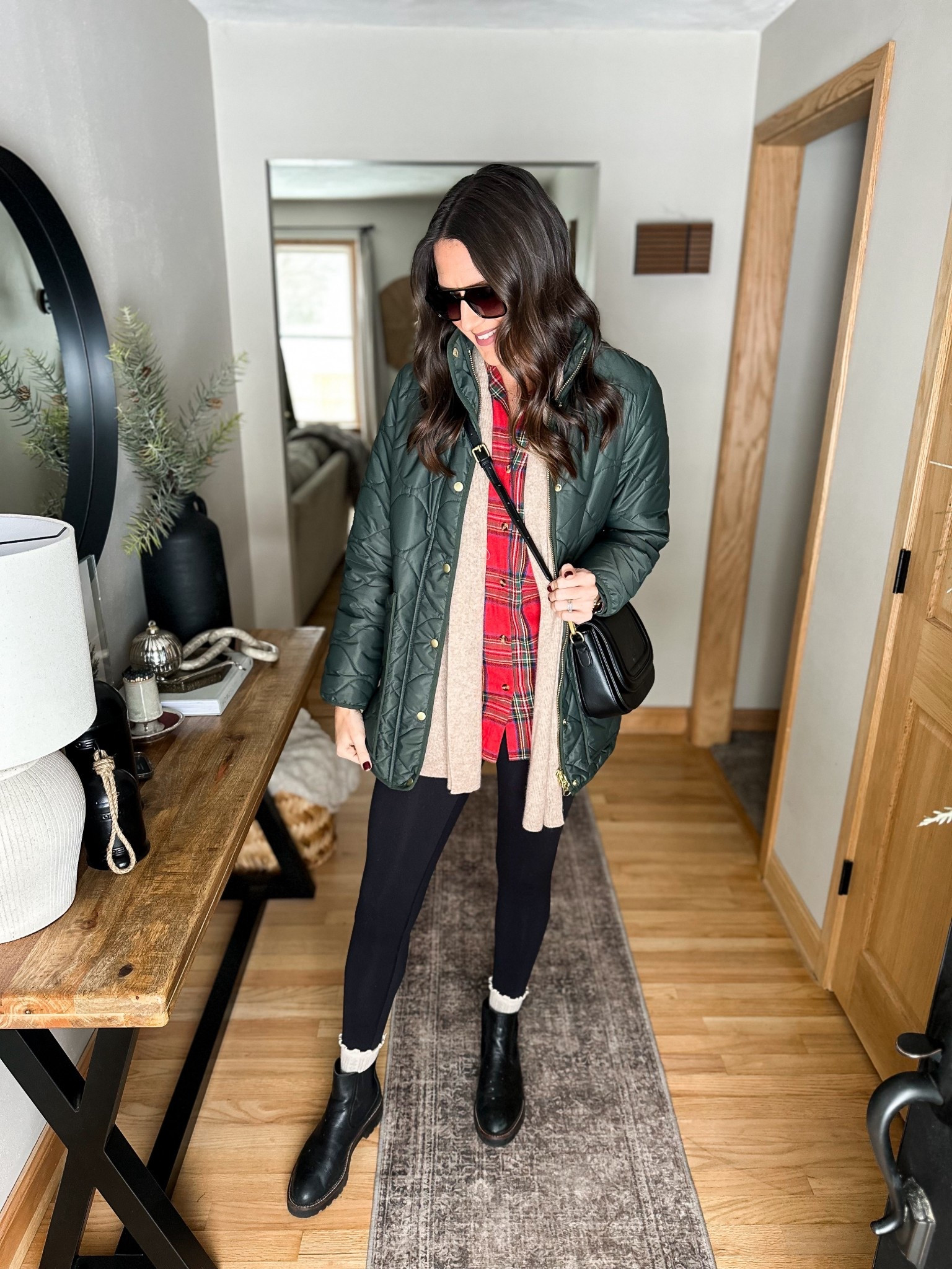 Casual Christmas outfit 

Flannel - medium 
Leggings - small
Jacket - small
