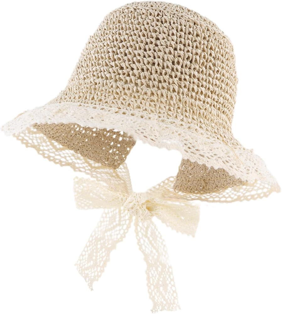 Baby Girl Straw Hat Toddler Summer Beach Hat with Lace Bow Infant Girls Sun Hats | Amazon (US)